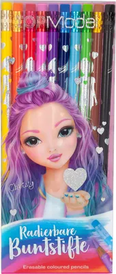 Produktbild von Depesche TOPModel Radierbare Buntstifte, Schwarz, Blau, Braun, Grün, Orange, Pink, Violett, Rot, Gelb, 10 Stück(e)