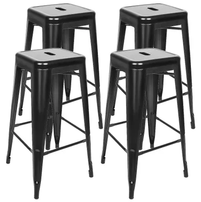 Metall-Barhocker, 4er-Set, stapelbar, schwarz, 150 kg Belastbarkeit