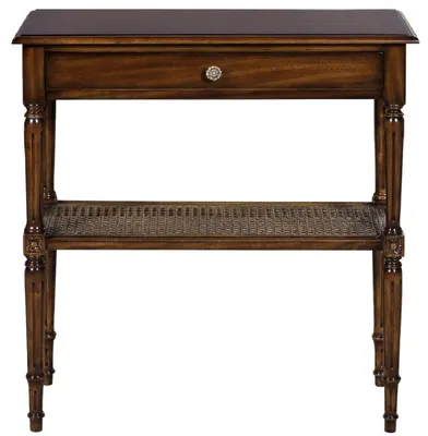 Image de Casa Padrino Luxe Art Nouveau Table de chevet Marron 71 x 28 x H. 76 cm - Elégante table de chevet en bois massif - Table d'appoint avec tiroir et étagère en rotin - Meubles de chambre à coucher
