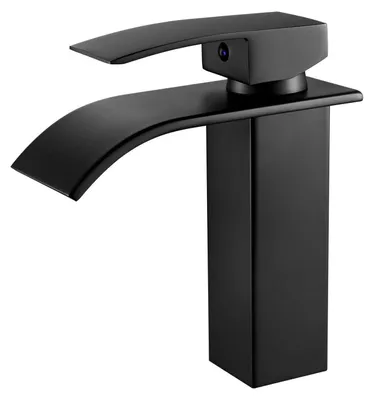 Zdjęcie produktu dla Bateria umywalkowa jednouchwytowa, model "wodospad", czarny mat, wysokość 105 mm
