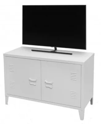 Image de Meuble TV en métal "Industriel White" - Blanc - L 100 x l 40 x H 53 cm