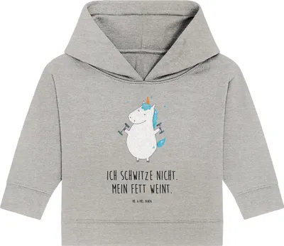 Produktbild von Mr. & Mrs. Panda Organic Baby Hoodie Einhorn Fitness 12. - 18. Monat - Heather Grey - Geschenk, Einhörner, Kapuzenshirt, Kapuzensweatshirt, Gym, Unicorn, Sport