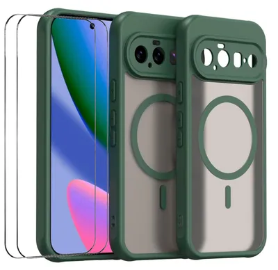 Image de Coque MagSafe + 2 protections en verre pour les caméras du Google Pixel 11, finition mate, couleur verte