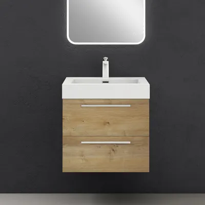 Immagine prodotto di doporro Mobile Bagno Sospeso60cm, Mobiletto per Bagno con Lavabo, Marrone chiaro, Seria Quadratto F156