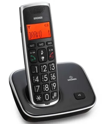 Produktbild von Brondi Bravo Gold, DECT-Telefon, Freisprecheinrichtung, 20 Eintragungen, Anrufer-Identifikation, Schwarz
