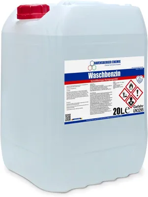 Produktbild von Ravensberger Chemie Waschbenzin Spezialreiniger Kanister – hochwirksam gegen Fett, Öl, Teer, Kleber, Farbe, Tinte, Wachs & Kaugummi - 20 Liter