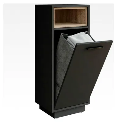 Produktbild von Wäscheschrank Anthrazit/Sonoma Beatrice 38x93x30 cm - Schrank für Schmutzwäsche, platzsparende Kombination aus Schrank und Wäschekorb
