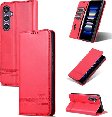 Immagine prodotto di Custodia in pelle per Samsung Galaxy S24+, custodia pieghevole a portafoglio con chiusura magnetica e supporto Rosa