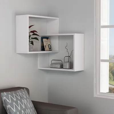 Zdjęcie produktu dla Narożna półka ścienna DECORTIE Ring, biała, 60 x 20 x 68 cm
