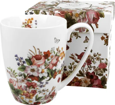 Produktbild von DUO FLORAL Klassischer Becher 350 ml VINTAGE FLOWERS WHITE New Bone China Porzellan