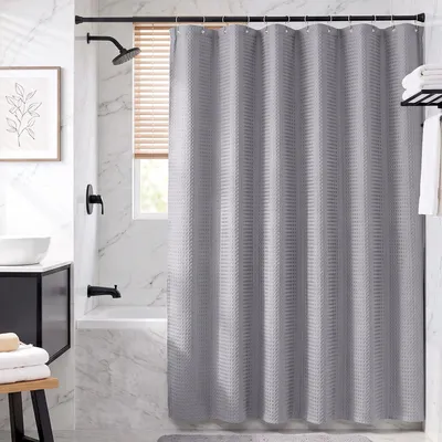 Produktbild von Textil Duschvorhang Wannenvorhang wasserabweisend Waffelstoff inkl. 12 Ringe 180x200cm Dunkelgrau