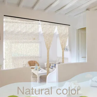 Immagine prodotto di Tenda divisoria in bambù e legno, tenda a fili, divisorio per ambienti, tenda per balcone, colore naturale, dimensioni 70x180 cm
