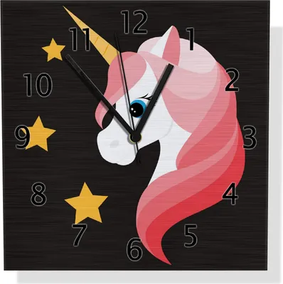 Produktbild von Wallario Design Wanduhr Einhorn Muster - Süße rosa Einhörner mit Sternen aus Aluverbund, Größe 30 x 30 cm