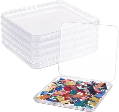 Set aus 6 Kunststoff-Aufbewahrungsboxen - Transparent - 12,5 x 11,2 x 1,1 cm - Klappdeckel für kleine Gegenstände
