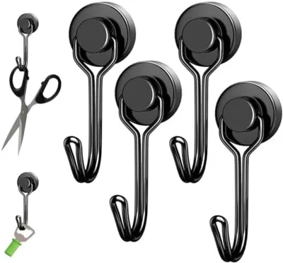 Produktbild von PromoHome® Starke Magnetische Haken Set von 4 - Schwarze Neodym-Haken für Küche, Garage und Schlafzimmer