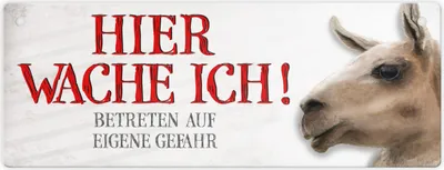 Produktbild von Metallschild mit Lama Motiv und Spruch: Betreten auf eigene Gefahr ... Schild