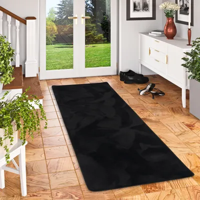 Produktbild von Hochflor Super Soft Teppich Läufer Deluxe Schwarz, Größe:80x400 cm