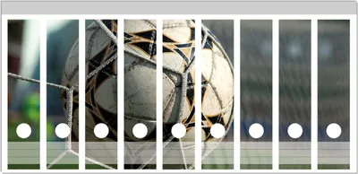 Produktbild von Wallario Ordnerrücken Sticker, selbstklebend für breite Ordner, 9 Stück, Motiv Fußball - Ball im Tor - Bolzplatz