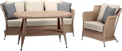 Immagine prodotto di Set di divani 3 posti beige poltrona tavolino terrazza set moderno