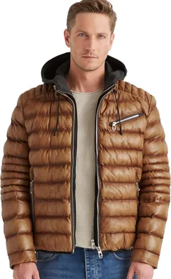 Produktbild von Milestone - Herren Lederjacke Steppjacke Lammnappa Kapuze cognac : 54