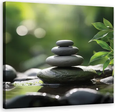 Image de Toile imprimée Pierres Nature Zen 60x60 Feeby Vert image pour le mur prête à accrocher