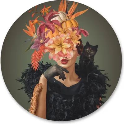 Produktbild von Sticker Kreis GESICHT Frau Blumen Tiere Pflanzen Natur Abstraktion Wohnzimmer Büro Wandtattoo Wanddekoration 100 cm x 100 cm