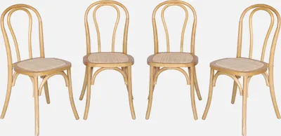 Immagine prodotto di Set 4 sedie vintage in legno e rattan, Marrone naturale
