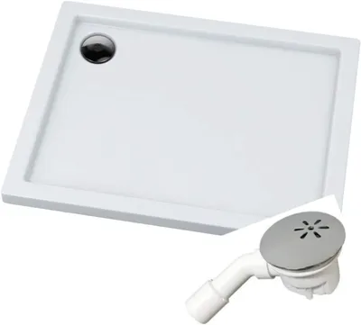 Immagine prodotto di VBChome, piatto doccia 70x90x5 cm, rettangolare, per cabina doccia, piatto doccia piatto in acrilico sanitario, stabile, liscio, bianco, con scarico