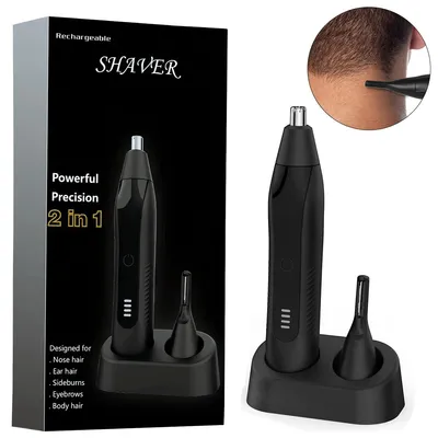 Produktbild von Wiederaufladbarer Nasenhaarschneider 2 in 1 Set – Schmerzfreier Nasen- und Ohrhaarschneider mit Doppelschneideklingen, Ideal für Augenbrauenpflege