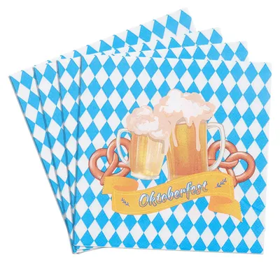40 Oktoberfest-Servietten blau-weiß, 33x33 cm, Papier