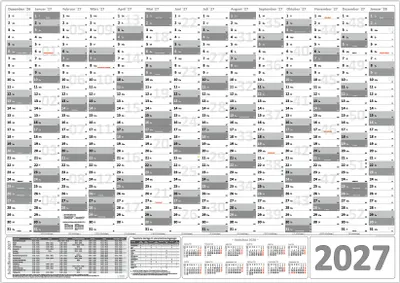 Produktbild von XXL Wandkalender Wandplaner 2027 grau (gerollt) DIN A0 Format (841 x 1189 mm) 14 Monate, komplette Jahresvorschau Folgejahr und Ferientermine Feiertage aller Bundesländer