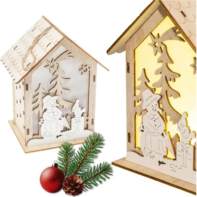 Image de Lanterne de l'Avent pour enfants avec bonhomme de neige - Maison en bois 16 cm pour Rorate avec une lanterne LED
