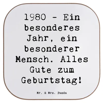 Produktbild von Mr. & Mrs. Panda Untersetzer für Gläser Spruch 1980 Geburtstag - Weiß - Geschenk, Getränkeuntersetzer, Happy Birthday, liebevolle Worte, Coaster, feiern, Holzuntersetzer