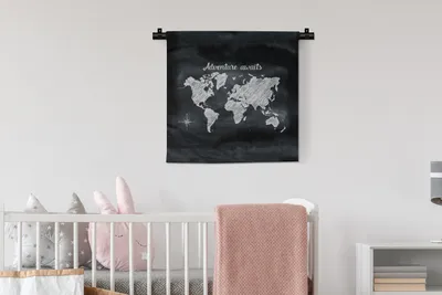 Produktbild von MuchoWow® Wandteppich Wandbehang Weltkarte - Wandtafel - weiß 60x60 cm Tapisserie Dekoration Wandtuch - Dekorationen - Wand Decke