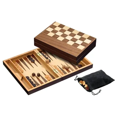 Produktbild von Schach Backgammon Dame Set Holz, Magnetverschluss 32mm, Intarsien