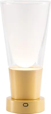Produktbild von Zafferano Soffio Vase - LED-Tischlampe IP65, mit Vase, Touch-Dimmer, Transparentglas, Goldsockel, 10h Akku