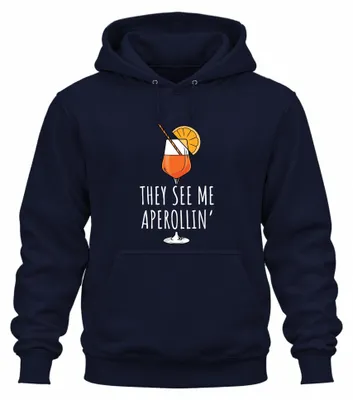 Productafbeelding van Ze zien me: "Aperol Spritz Party" hoodie, zomerse cocktail, grappig, uni, marineblauw, maat L