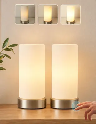 Obrázok produktu pre Strieborná kovová stolná lampa s dotykovým ovládaním – stmívateľná sklenená lampička *2