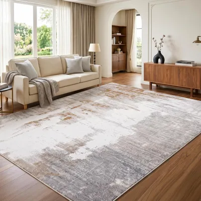 Plüschteppich 160x230 cm beige, waschbar, rutschfest, weich