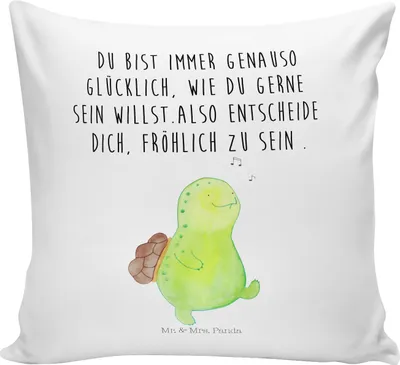Produktbild von Mr. & Mrs. Panda Sofa Kissen Schildkröte Pfeifen - Weiß - Geschenk, Schildkröten, Sofakissen, Depression, Kuschelkissen, für, bedruckt, Glück, Deko