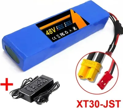 Zdjęcie produktu dla Akumulator 48 V 30 Ah – 13S2P 18650 litowo-jonowy – z modułem BMS – złącza XT30 + JST – w zestawie ładowarka 54,6 V 2 A – do rowerów elektrycznych/hulajnóg elektrycznych/motocykli elektrycznych