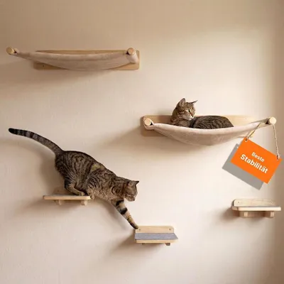Produktbild von WOOWOOD Katzen Kletterwand Set 5-teilig, 2 Hängematten & 3 Katzentreppen XL
