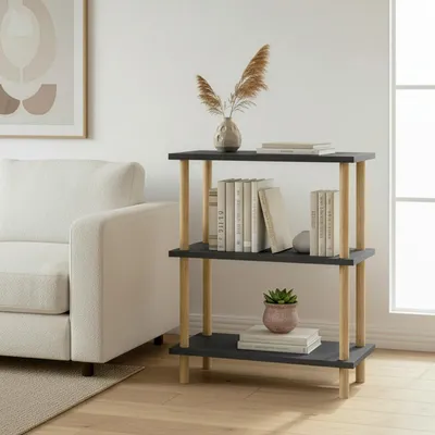 Produktbild von Carenza Home Standregal 3 Ebenen Anthrazit 60x74x29 cm Bücherregal Holzbeine Wohnzimmer Schlafzimmer Büro