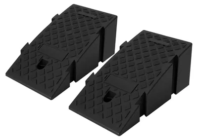Produktbild von Gummifahrzeugrampen - Bordsteinrampen - 25 cm breit - Rutschfest - Tragbar - 2er-Set - Schwarz - Spreizschrauben