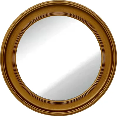 A round mirror with a decorative gold frame, shown against a white background.