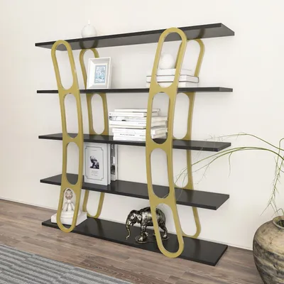 Produktbild von Skye Decor, Adar - Black, Gold, Bücherregal, Schwarz, 100 % MELAMINBESCHICHTETE SPANPLATTEN, 120 x 25 x 120 cm