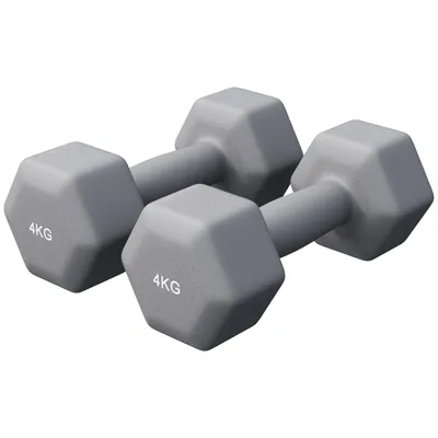 Produktbild von GORILLA SPORTS® Hanteln Set - Neopren, 2x4kg, Guss, Grau - Hexagon Kurzhanteln, Hantelset, Pilates Gewichte für Frauen, Männer, Fitness, Zuhause