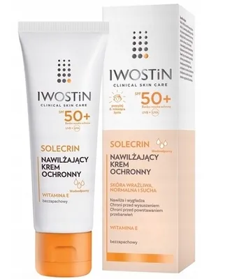 A product shot of a tube and box of Iwostin Solecrin sunscreen.