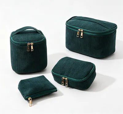 Image de Jeu de 4 sacs de toilette pour femmes, couleur verte, sac de toilette pour produits de beauté, sac de maquillage portable, grand sac de toilette