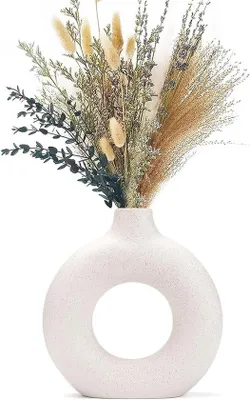 Produktbild von Pampas- und Trockenblumen-Vase - Runde keramische Donut-Vase in Beige